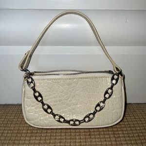 BY FAR: Off-White Croc Rachel Mini Bag